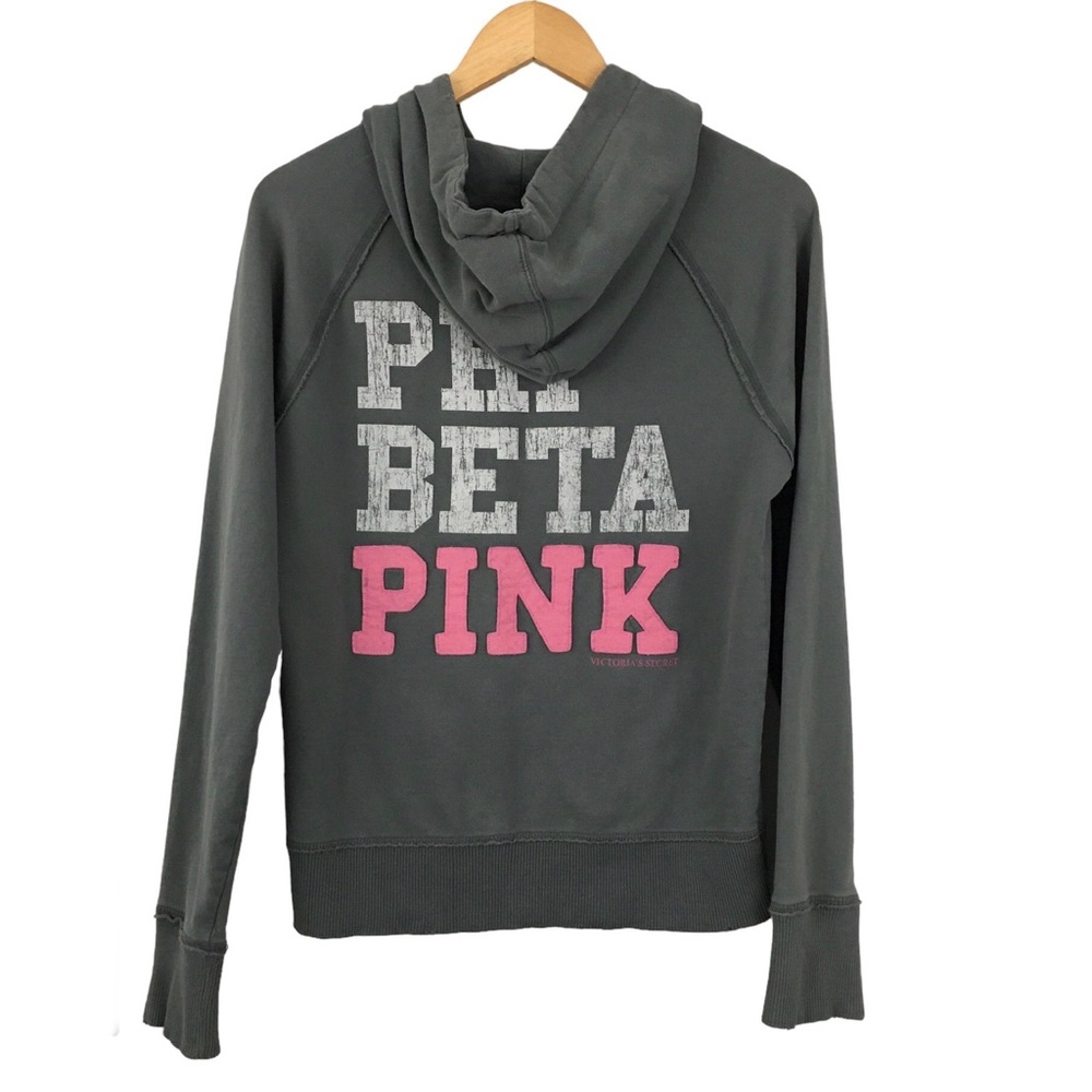 Victoria’s Secret Phi Beta Pink Gray Distressed Hooded Sweatshirt Size S